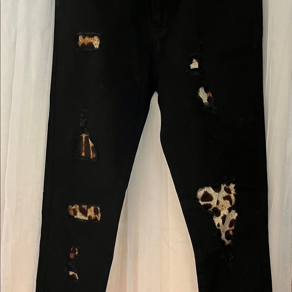Judy Blue black denim cheetah print patch jeans